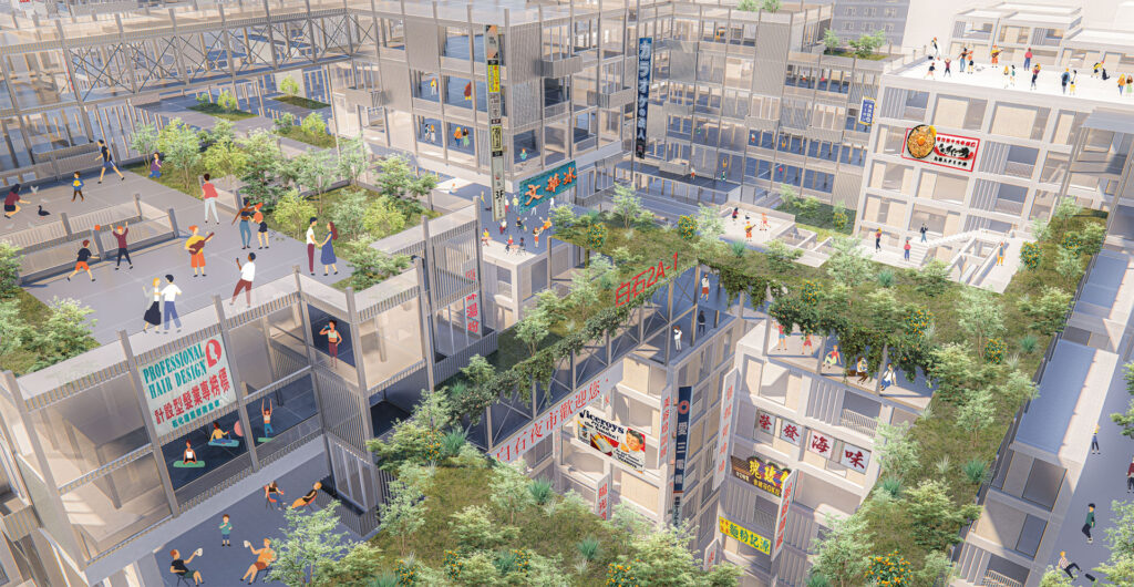 Urban Village Renewal Project - rooftop "the second ground" rendering in Baishizhou, Shenzhen