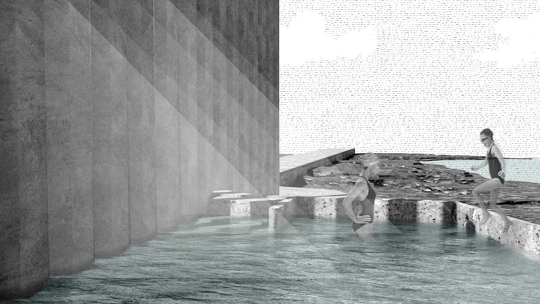 RNLI Tidal Pool Render showing tidal pools providing the Power Plant with saltwater while acting as a wellness feature for visitors.