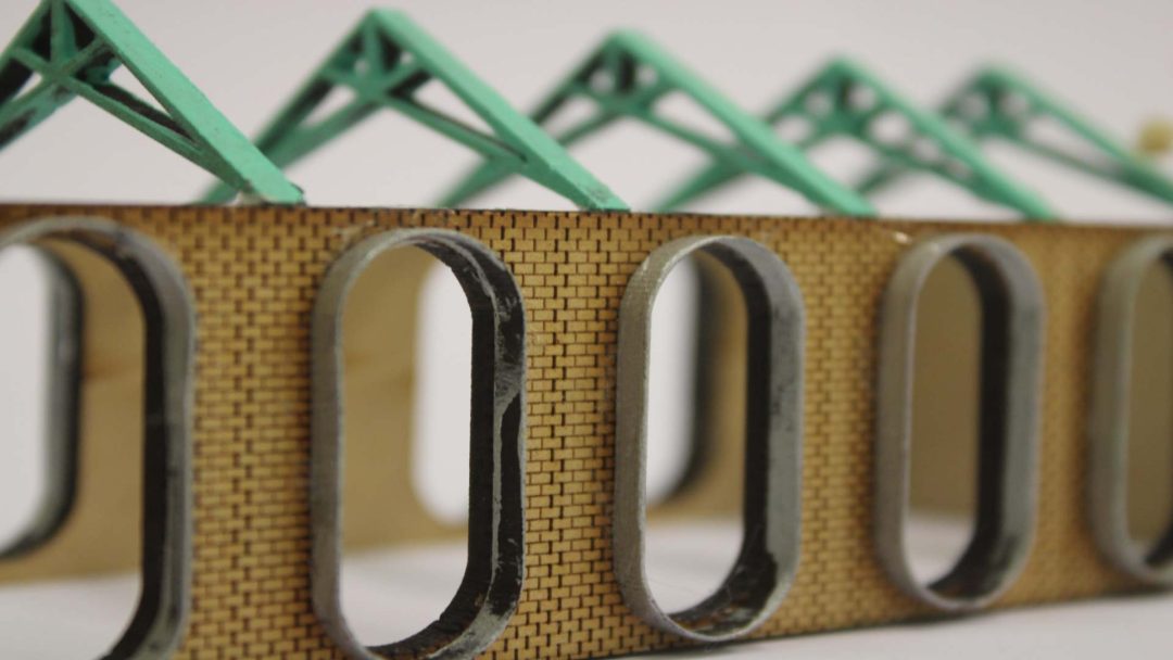 1:200 model showcasing the big windows in which the public can view the activities happening within the bronze sculptures.